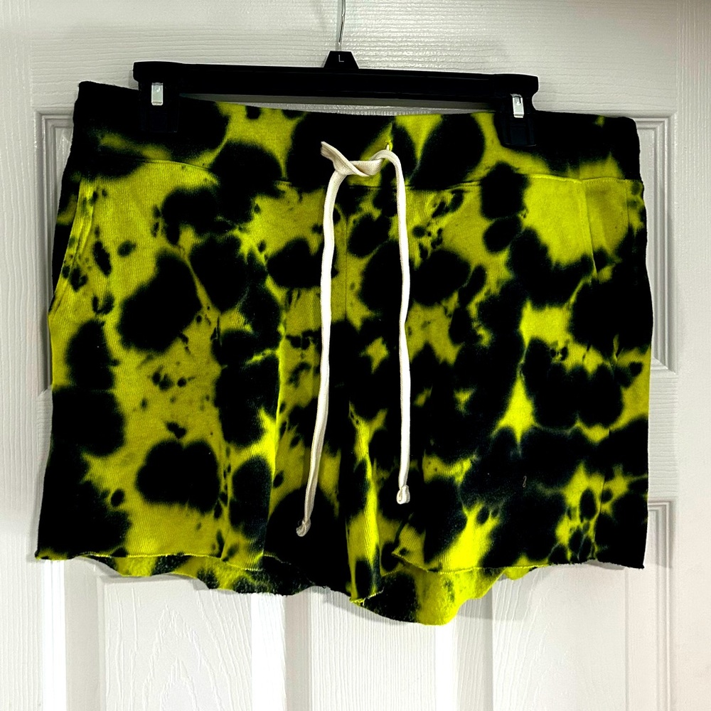 Black and Yellow Tie Dye Splatter Cut Off Cotton Summer Shorts